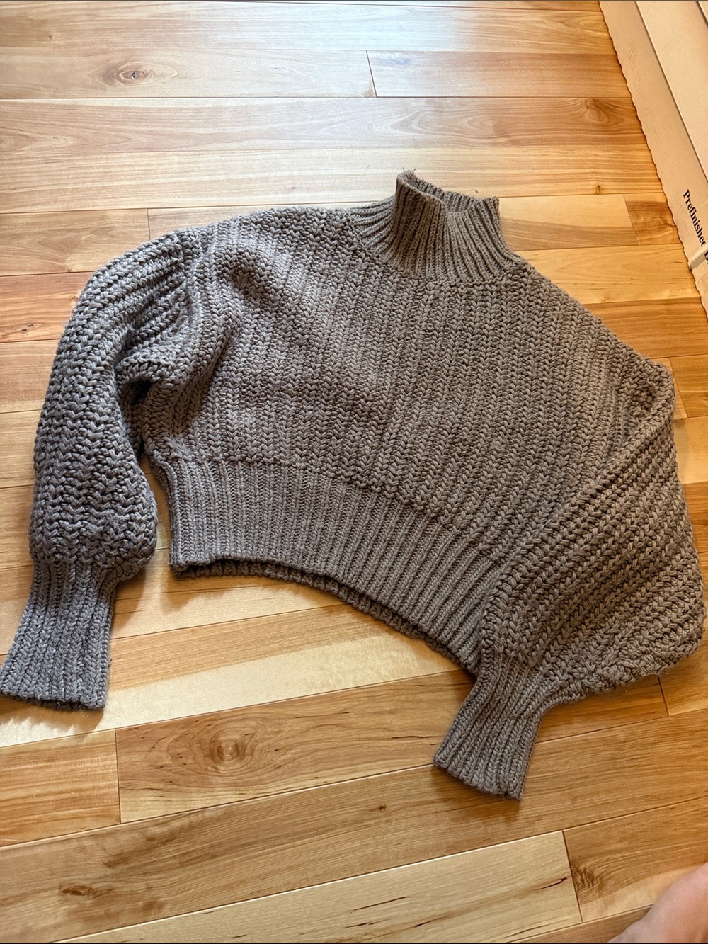 H&M Cropped Taupe Ribbed Turtleneck Sweater